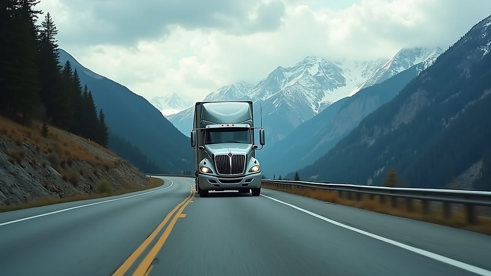 Detush LLC semi truck travelling a mountain highway on a long-haul full truckload route